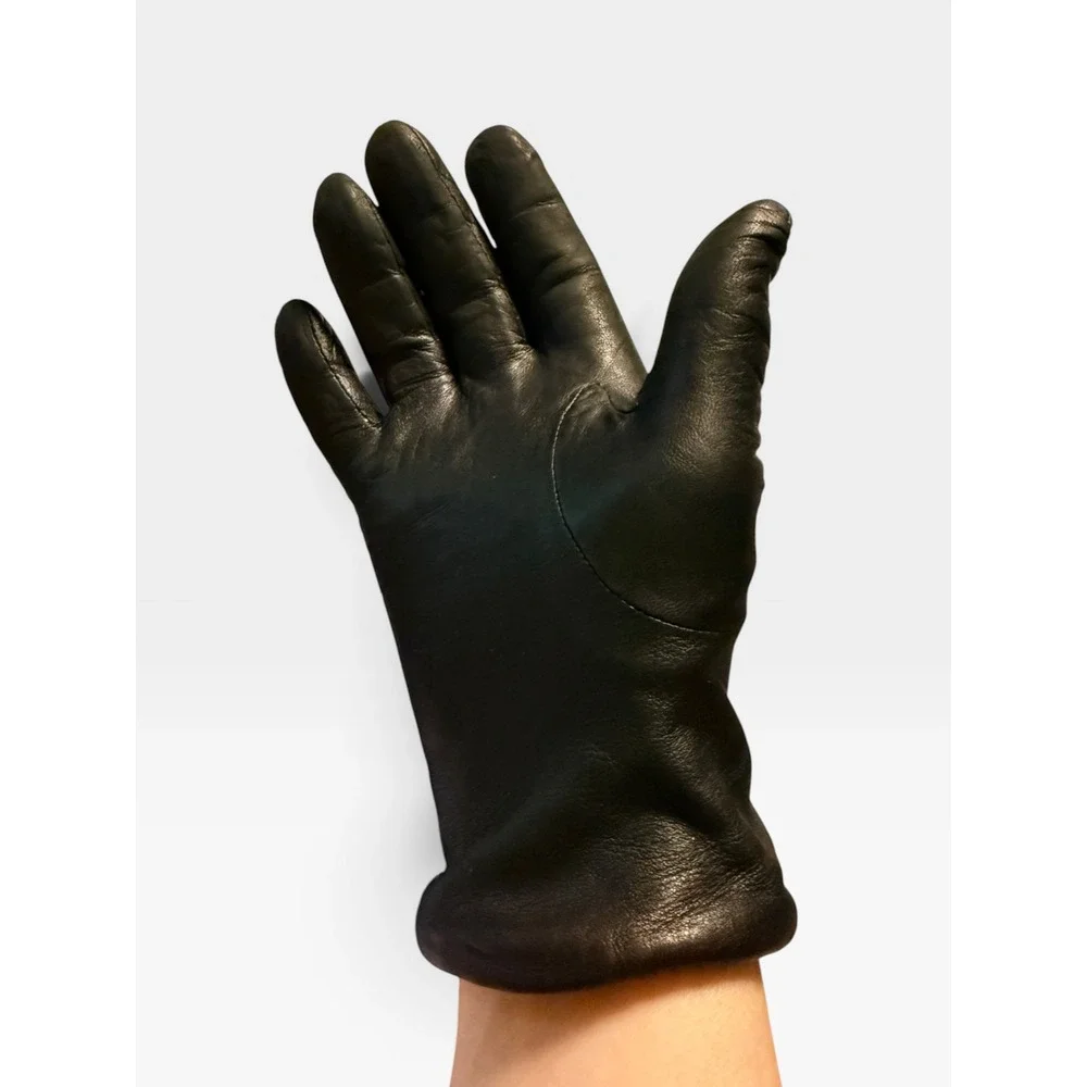 Downed womens Black Leather Gloves Soft Lined Elastic Wrist Winter Accessories S